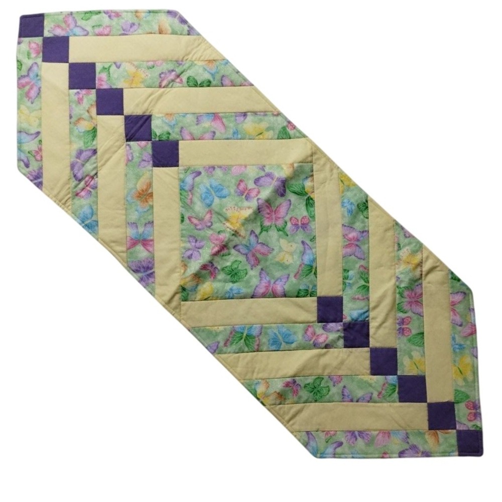 Handmade Quilted Table Runner Butterfly‎ Print Purple Accents Spring Decor